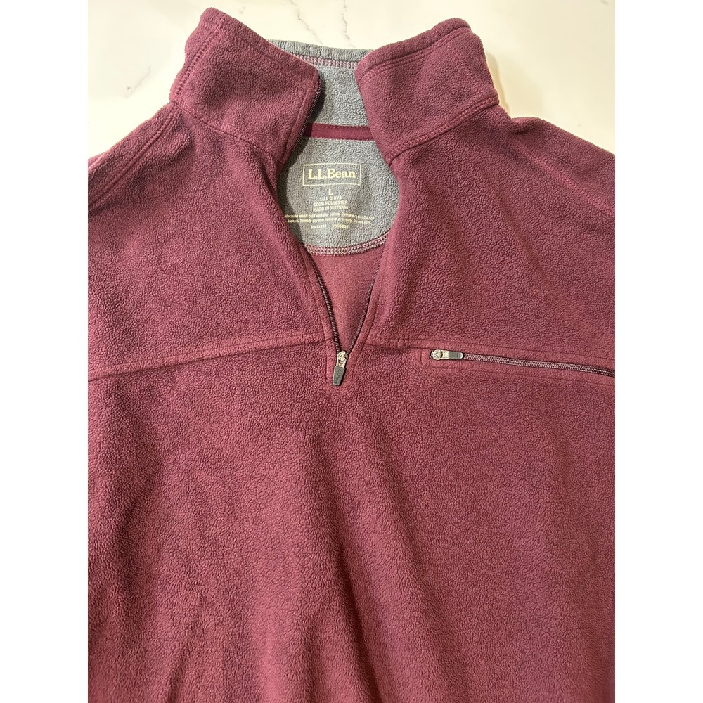 LL Bean Tall Mens Large Burgundy Fleece Pullover Sweatshirt Quarter Zip Outdoor